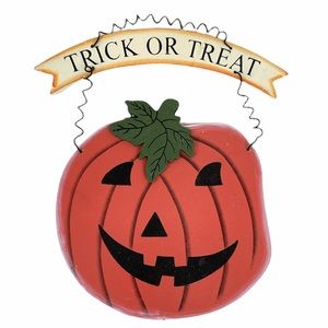 Trick or Treat Pumpkin Sign, Orange, Black